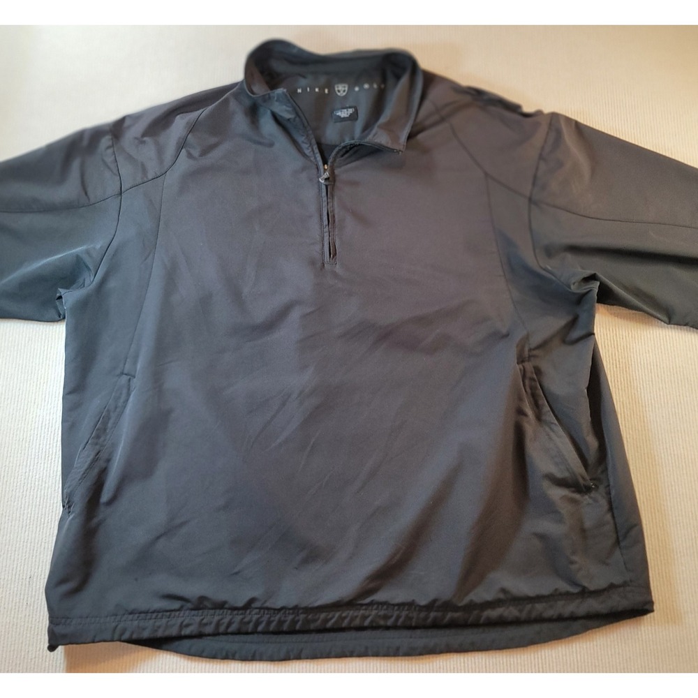 Nike Mens 2XL 1/4 Zip Short Sleeve Pullover Windbreaker Black 219753-010 ventend